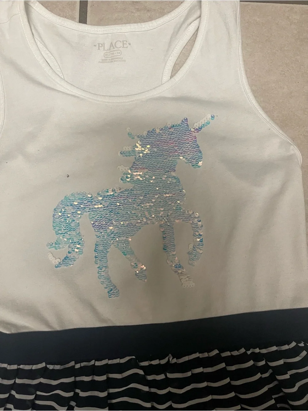 The Children’s Place White Tank & Navy Stripe Unicorn Dress